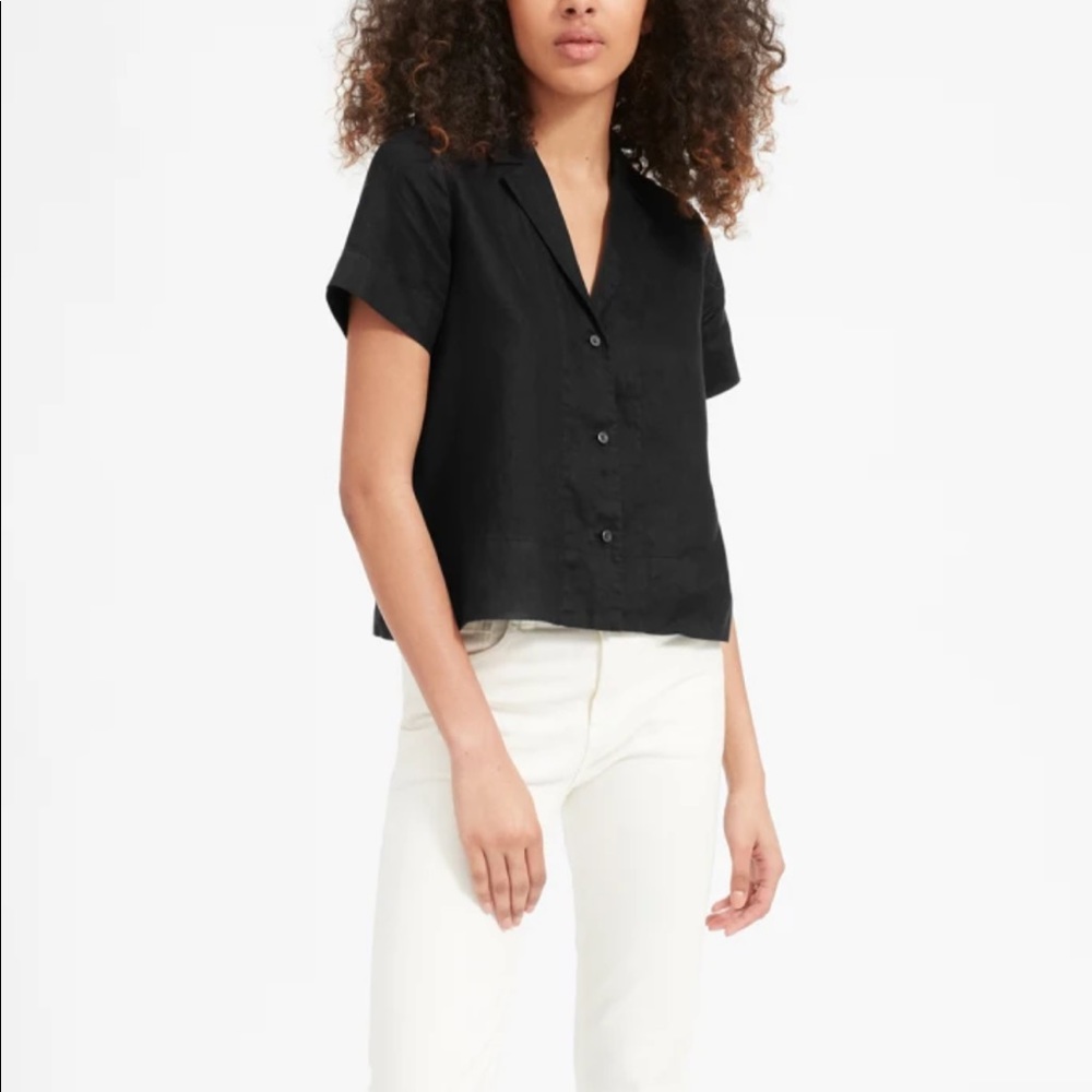Everlane Linen Short Sleeve Notch Shirt Size 6